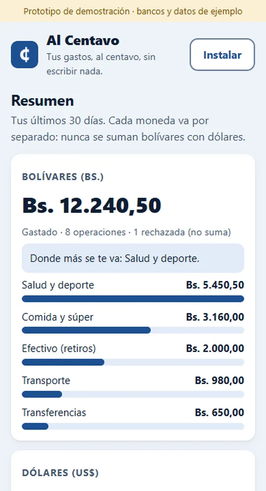 Propuesta Al Centavo en un teléfono.